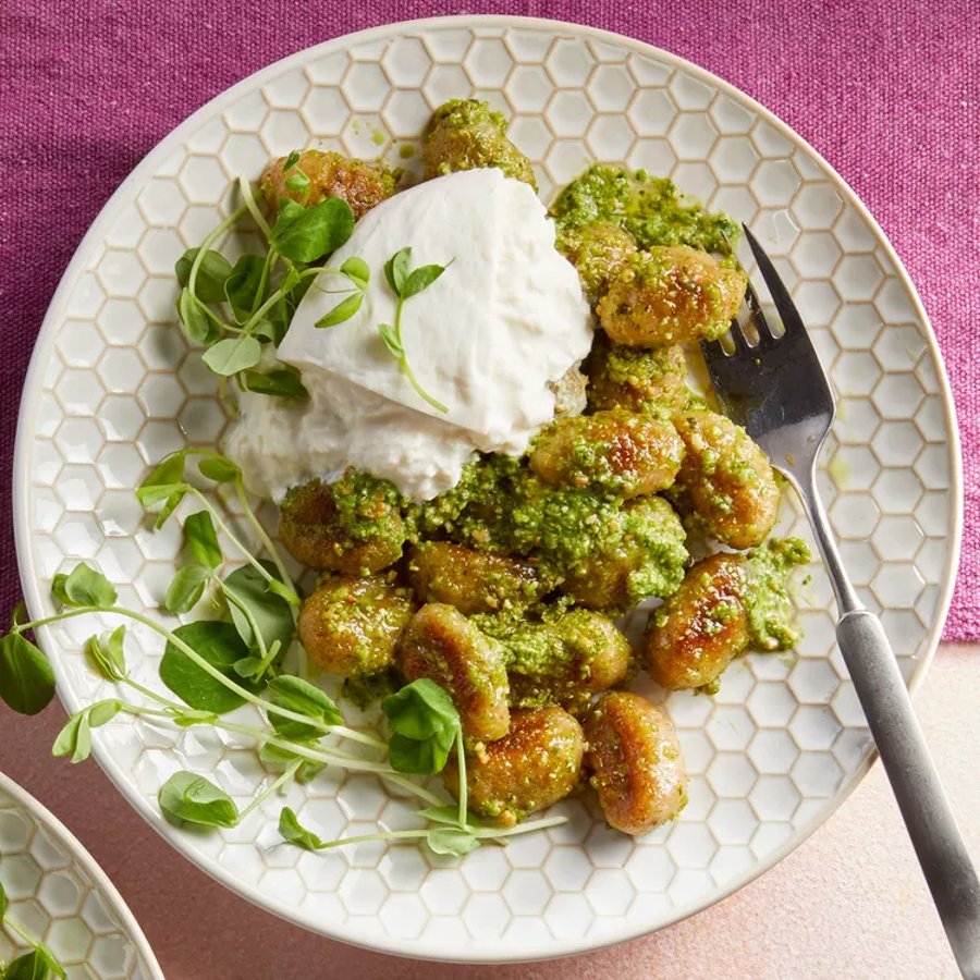  Pea Pesto Gnocchi with Burrata