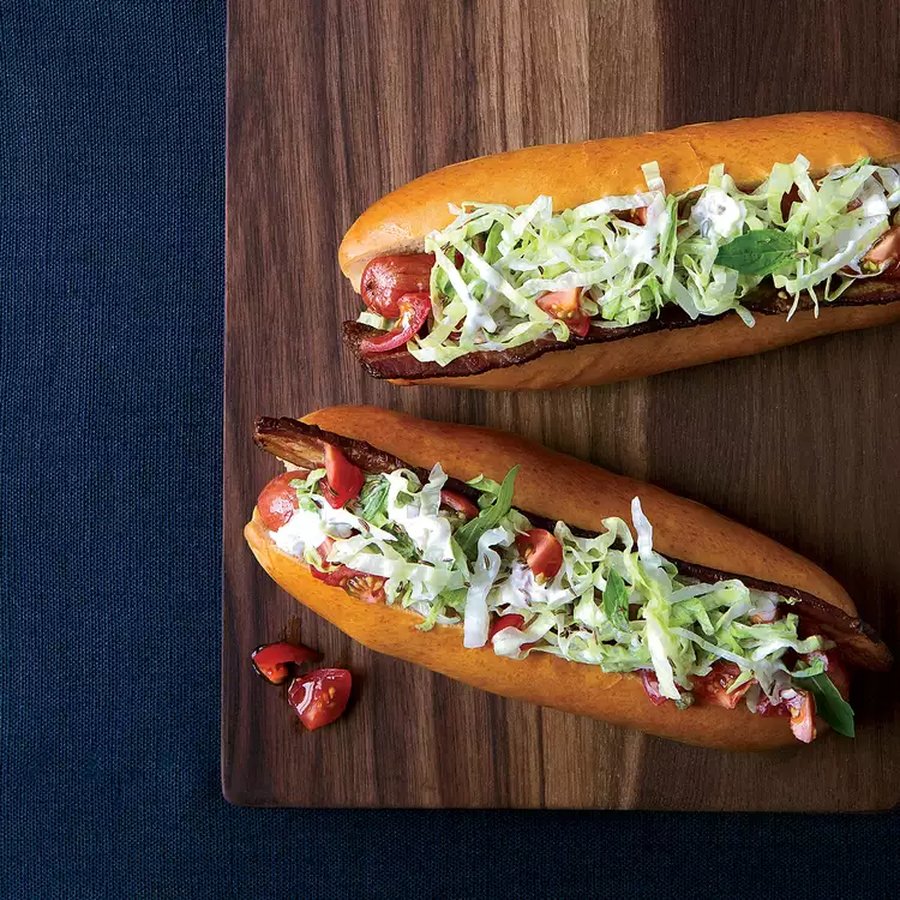 BLT Hot Dogs with Caraway Remoulade