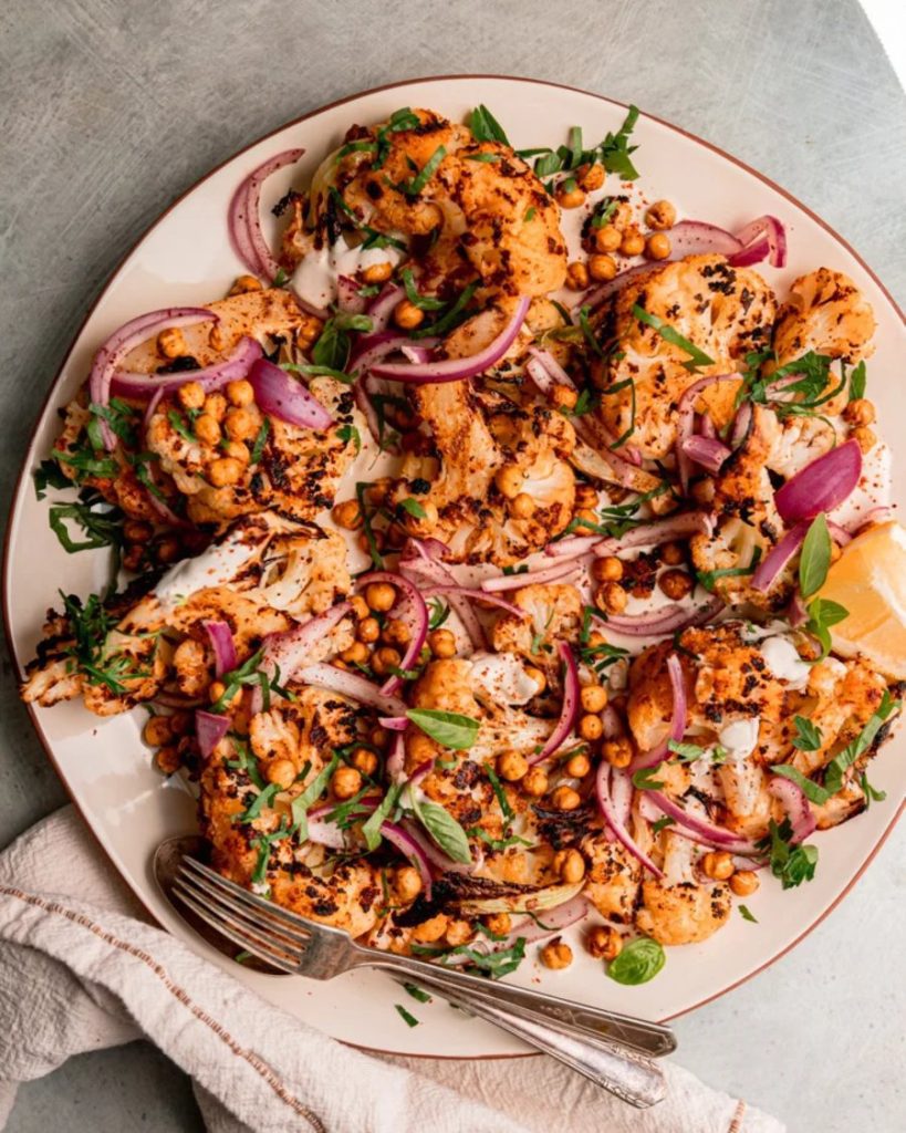 Grilled cauliflower salad with Tahini yogurt sauce