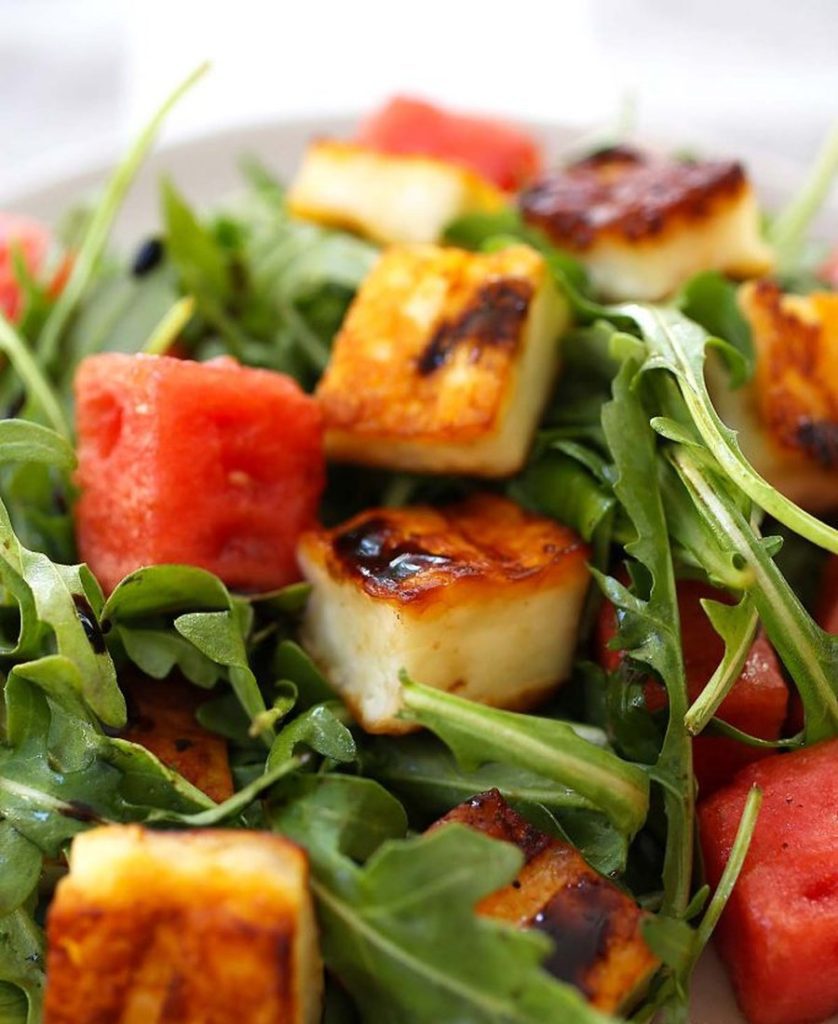 Halloumi and watermelon bulgur salad