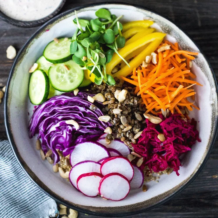 Rainbow Grain Bowl with Cashew Sauce