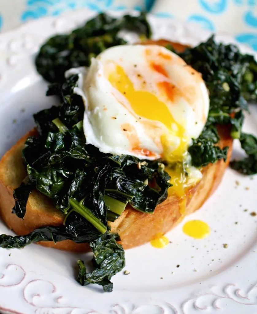 Sautéed Kale on Toast with Poached Eggs