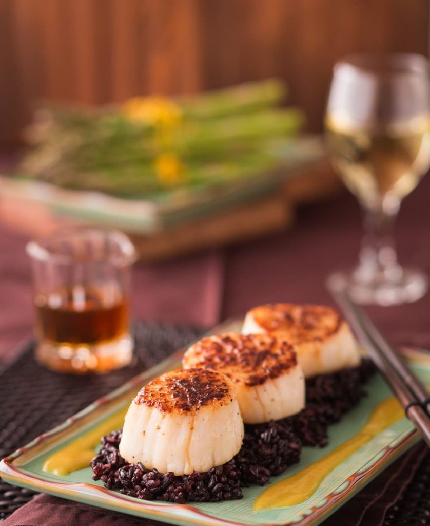 Scallops and Snow Pea Purses with Orange Miso Sauce