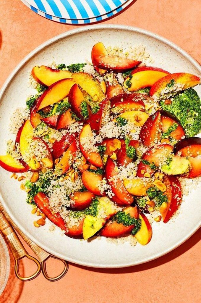 Stone Fruit Salad with Collard-Peanut Pesto