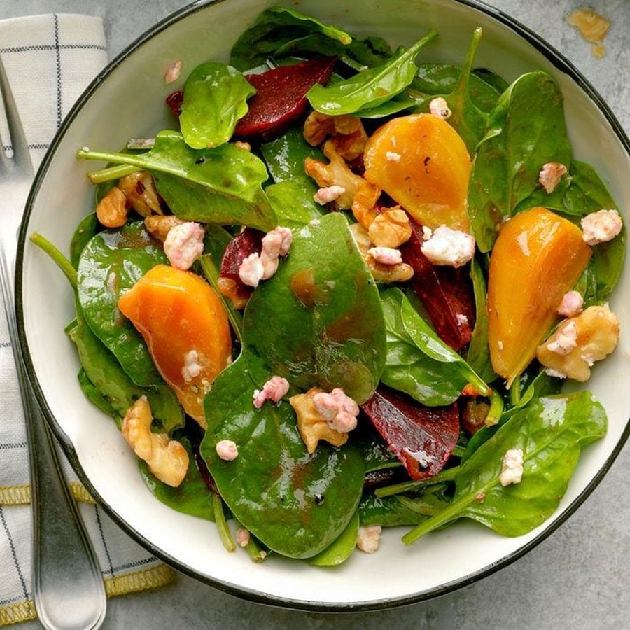 Spinach Salad with the Goat Cheese Along with the Beets