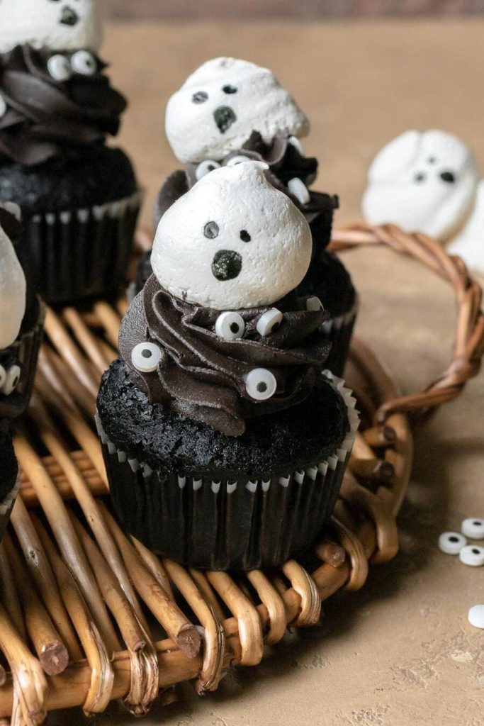 Black Cocoa Ghost Cupcakes