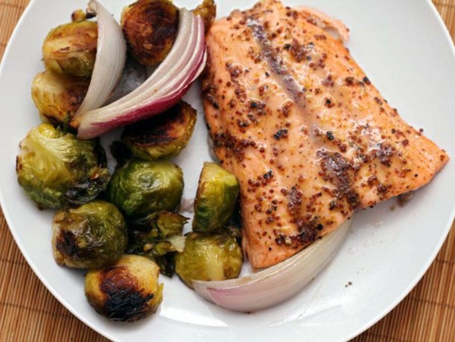  Maple Glazed Salmon with Roasted Brussels Sprouts