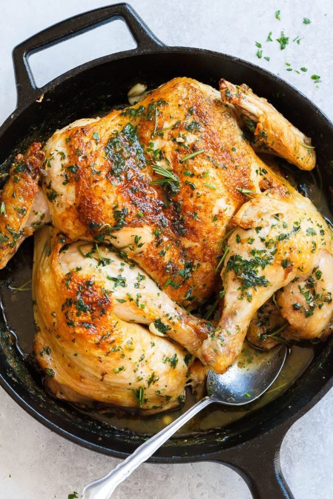 Roasted Lemon Garlic Butter Spatchcock Chicken