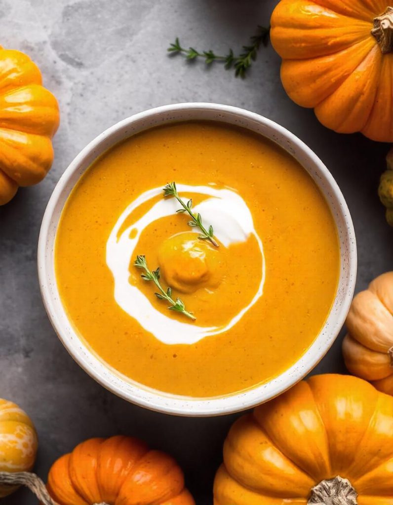 Roasted Pumpkin Soup with garlic and rosemar