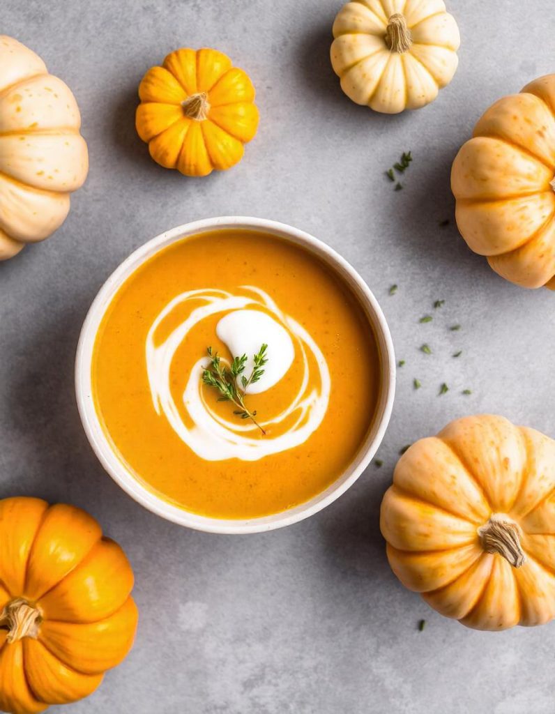 Roasted Pumpkin Soup with garlic and rosemar