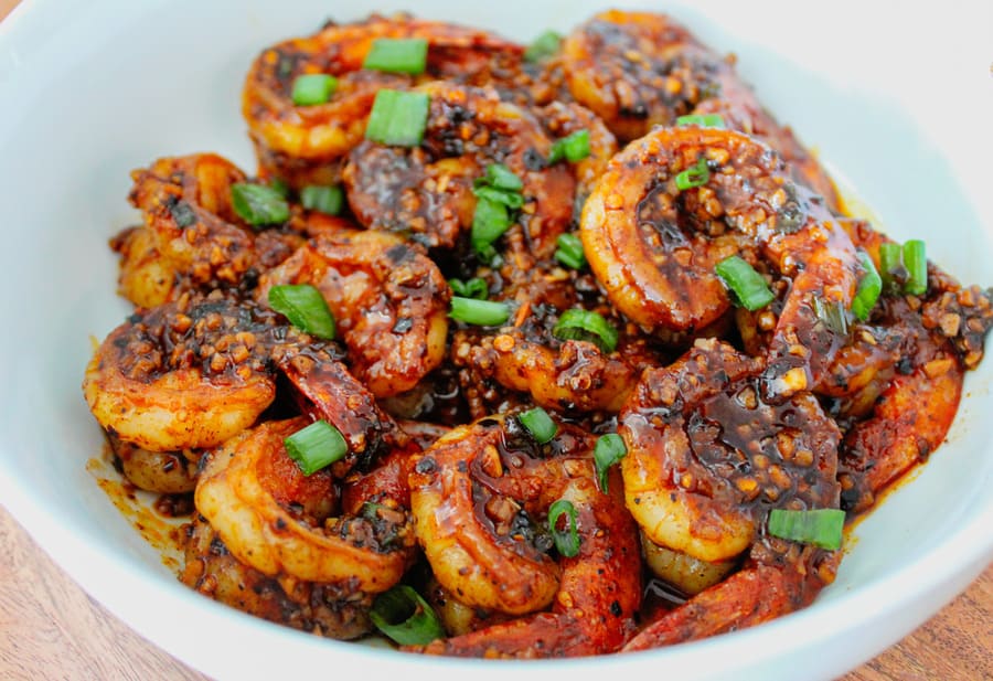 Shrimp with Green Onion in Chili Oil