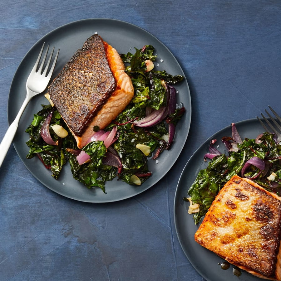 Air Fryer Salmon and Swiss Chard