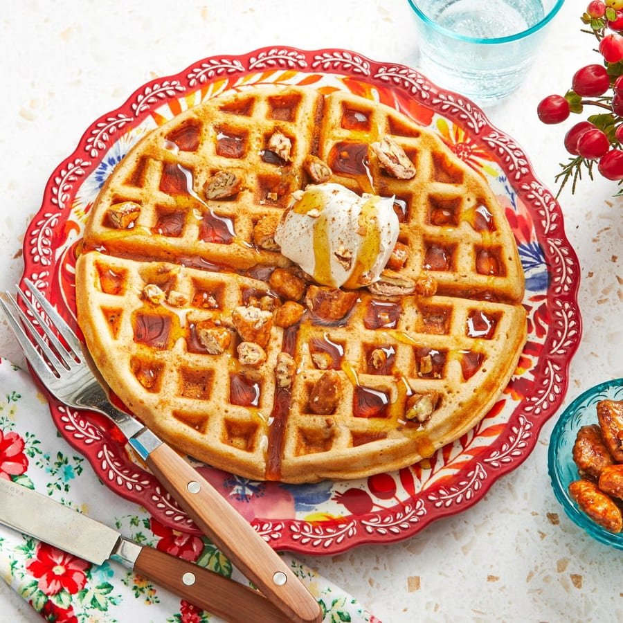 Cinnamon-Pecan Yeasted Waffles