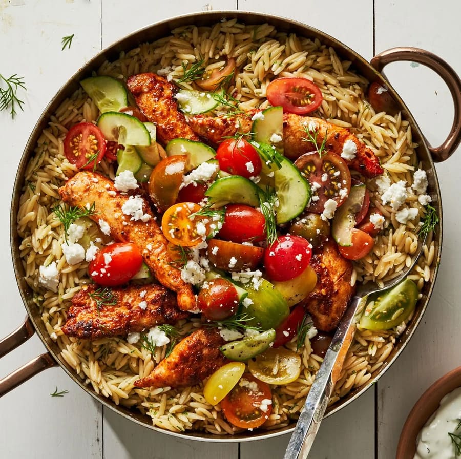 One-Pot Shawarma Chicken Orzo Skillet