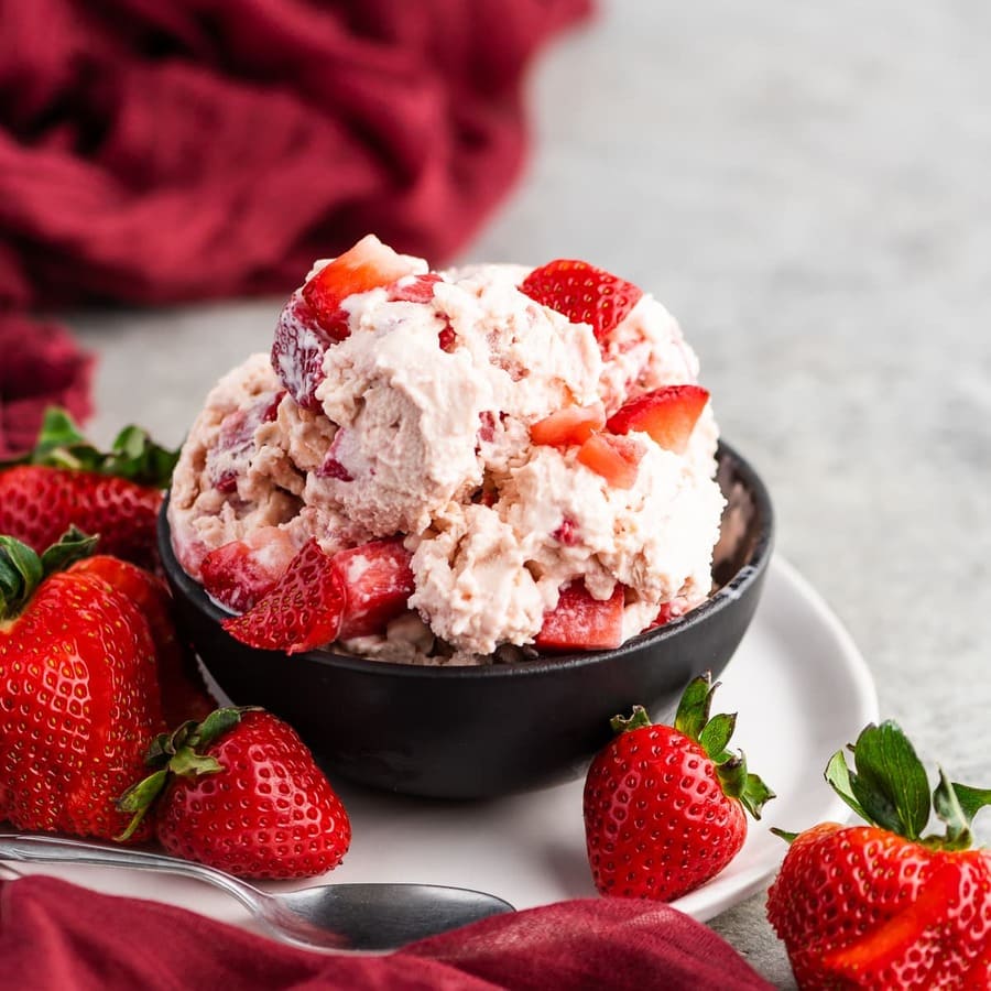 Strawberry Protein Ice Cream with Fresh Fruit