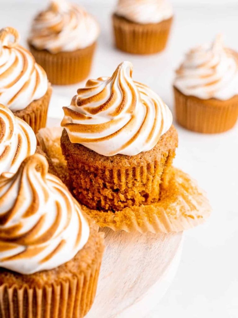 Sweet Potato Cupcakes with Toasted Ginger Meringue