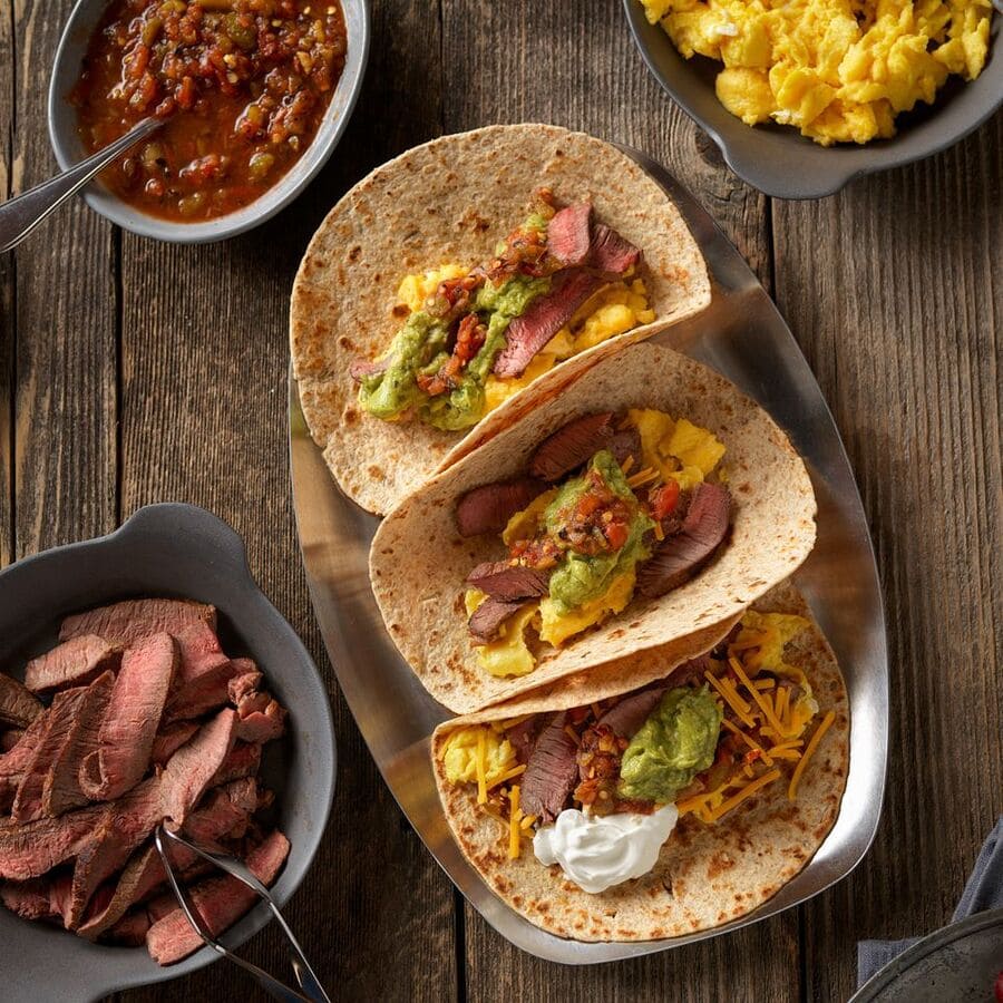 Breakfast Tacos with Grilled Steak and Eggs