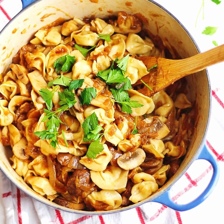 Cheese Tortellini with Caramelized Onions