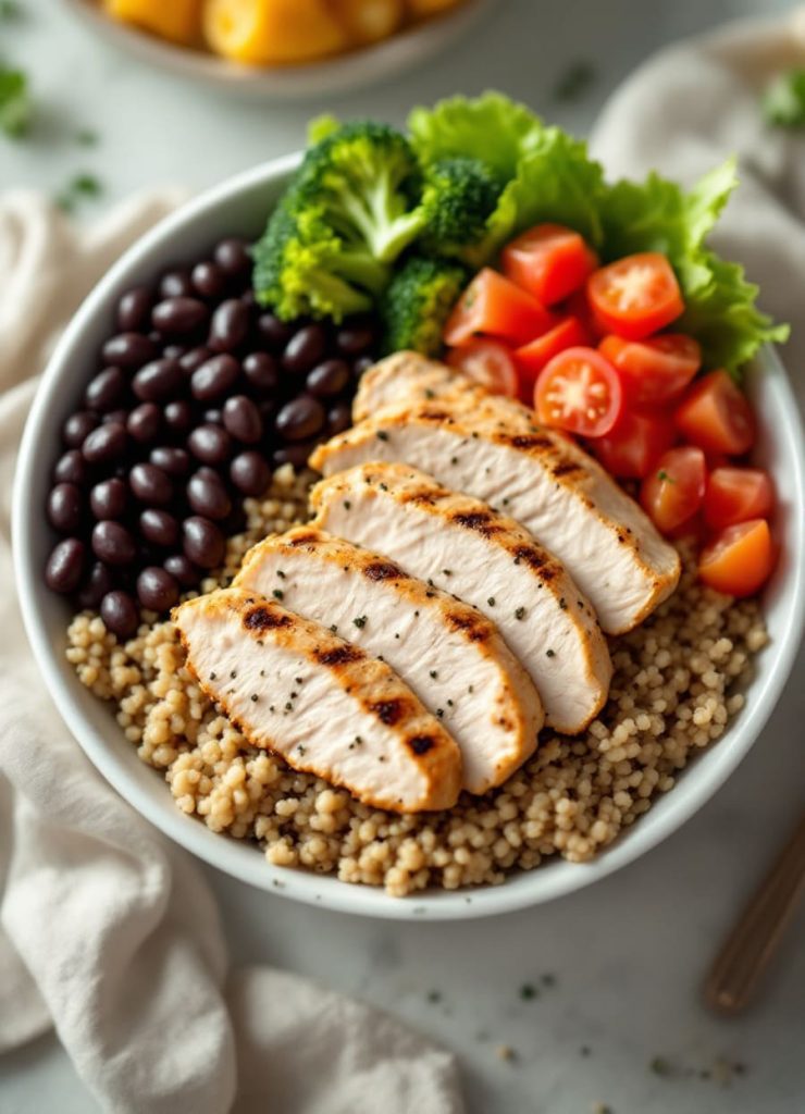 Chicken Burrito Bowl with Cilantro Cauliflower Rice