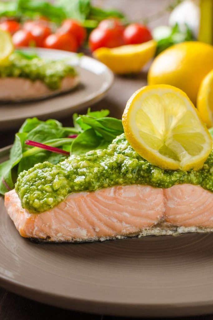 Pesto Salmon with Walnut Topping