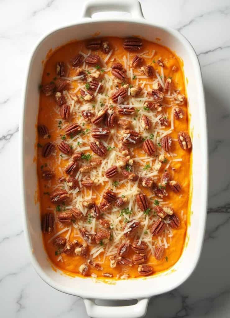 Baked Sweet Potato Casserole with Garlic and Shallots