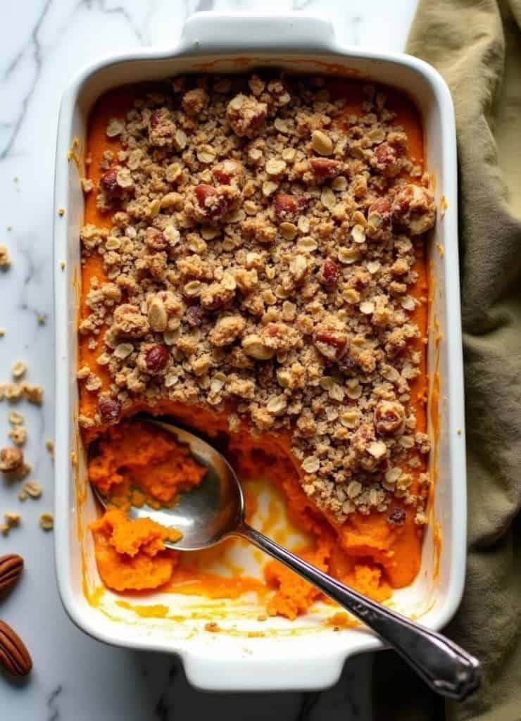 Creamy Sweet Potato Casserole with Walnut and Pecan Topping