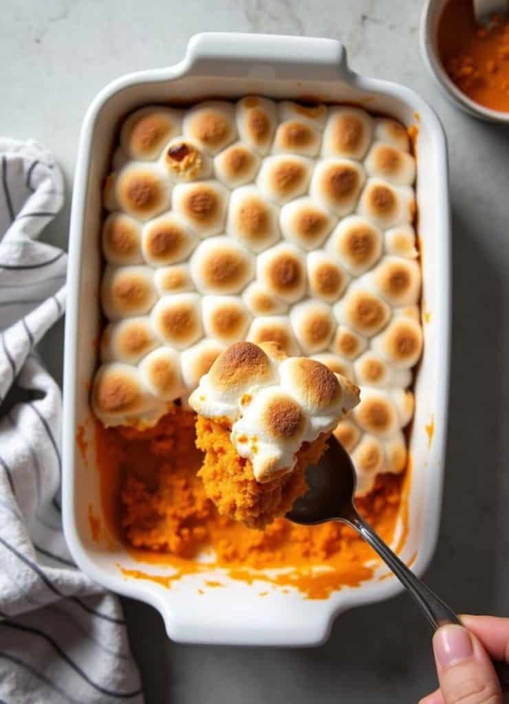 Sweet Potato Casserole with Marshmallows and Pecan Crumble