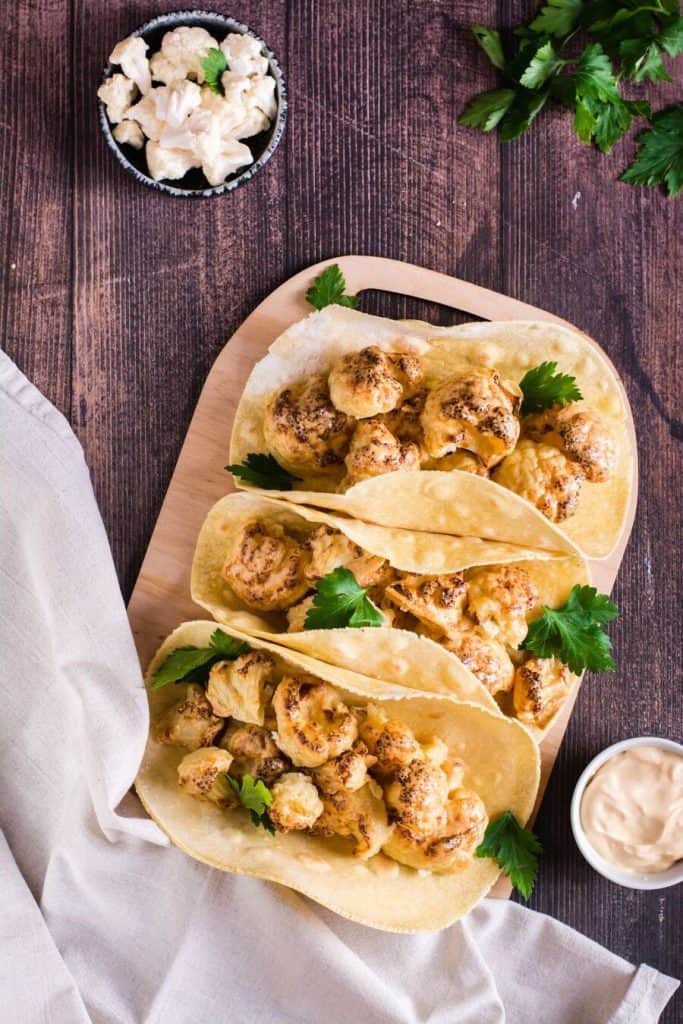 Crunchy Roasted Cauliflower Chickpea Tacos