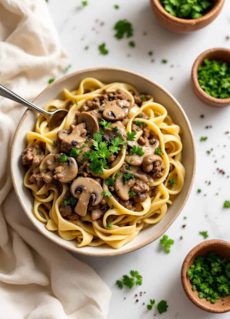 Ground Beef and Mushroom Stroganoff