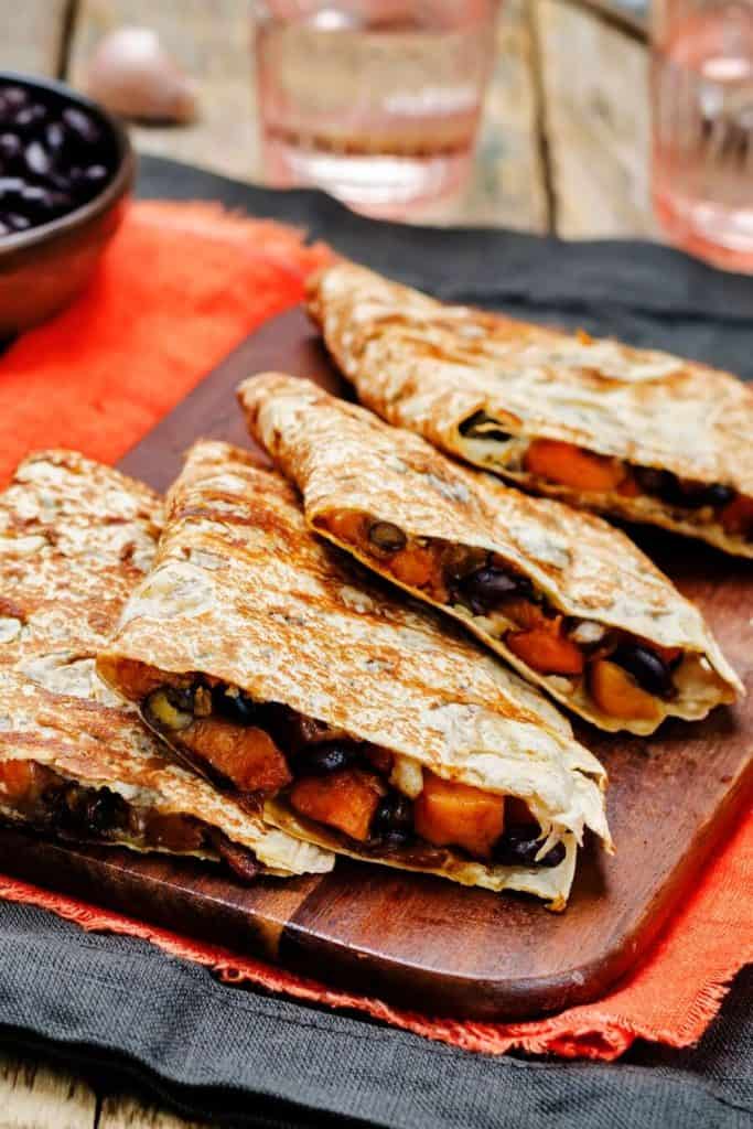 Sweet Potato and Black Bean Quesadillas with Swiss Chard Pesto