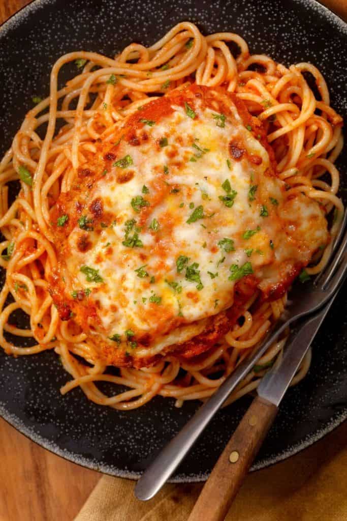 Chicken Parmesan with Spaghetti and Marinara Sauce