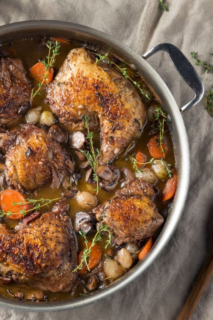 Coq au Vin with Mushrooms and Bacon